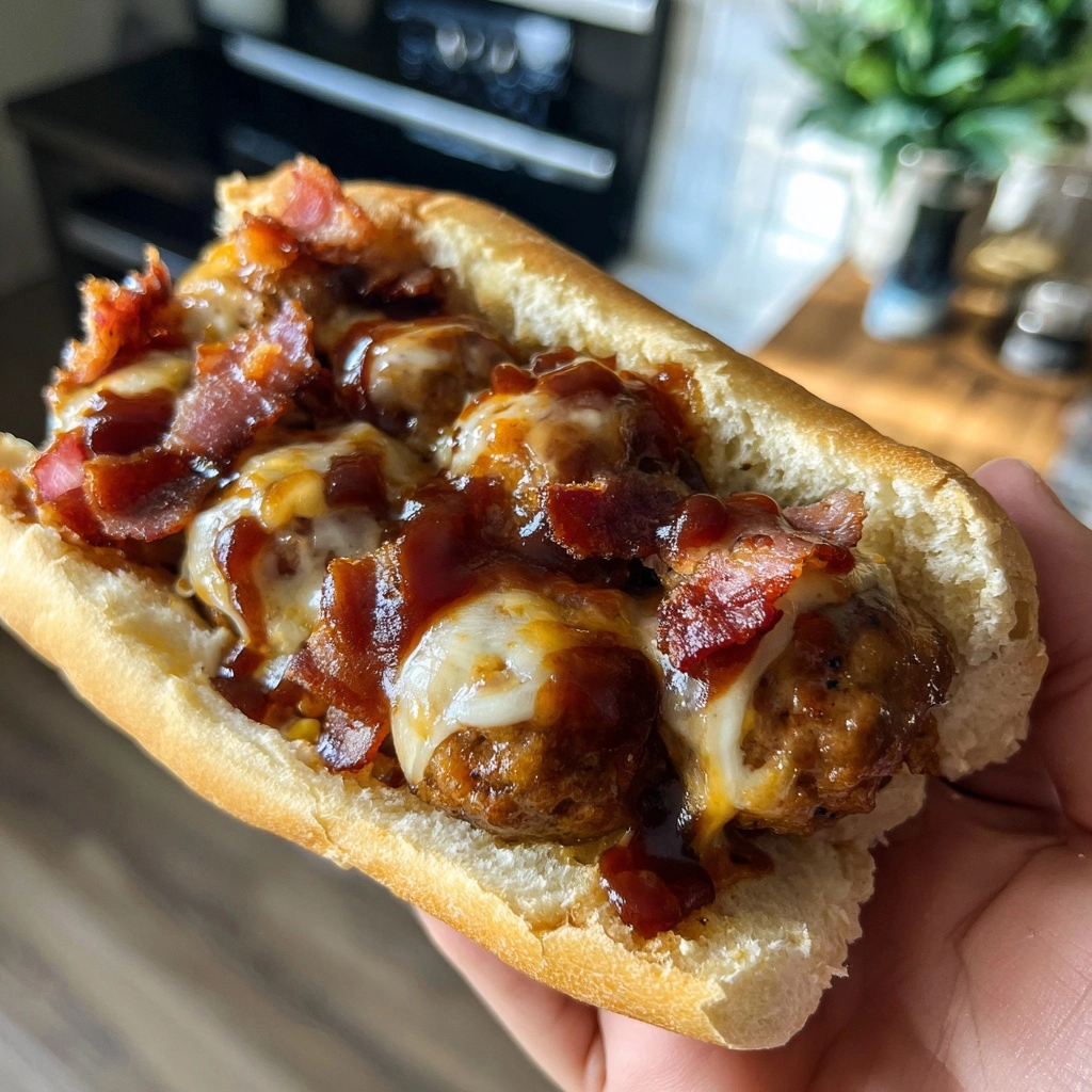 Bourbon BBQ Bacon Cheeseburger Meatball Subs Ready in 30 Minutes
