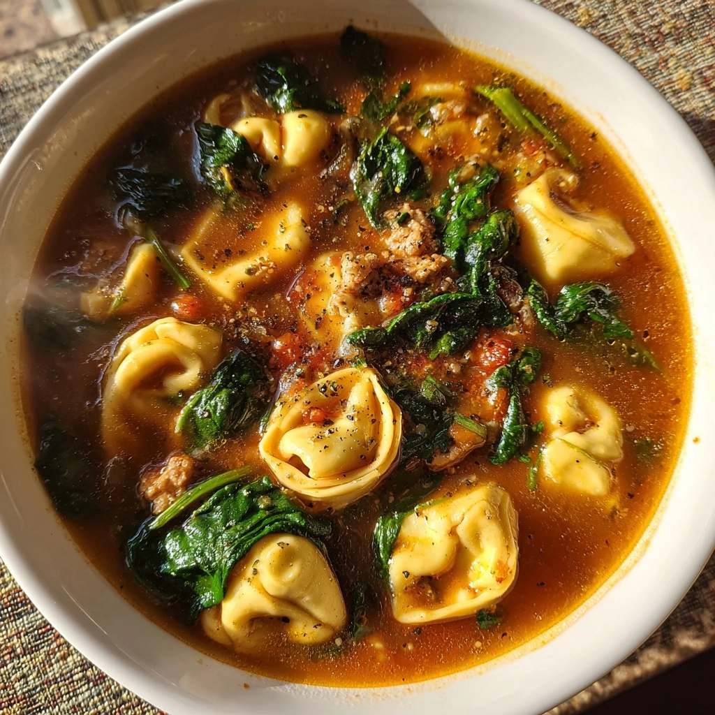 Cozy Autumn Sausage Tortellini Soup with Spinach Recipe