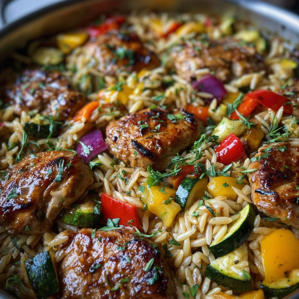 Easy One-Pan Balsamic Chicken Orzo with Veggies Delight
