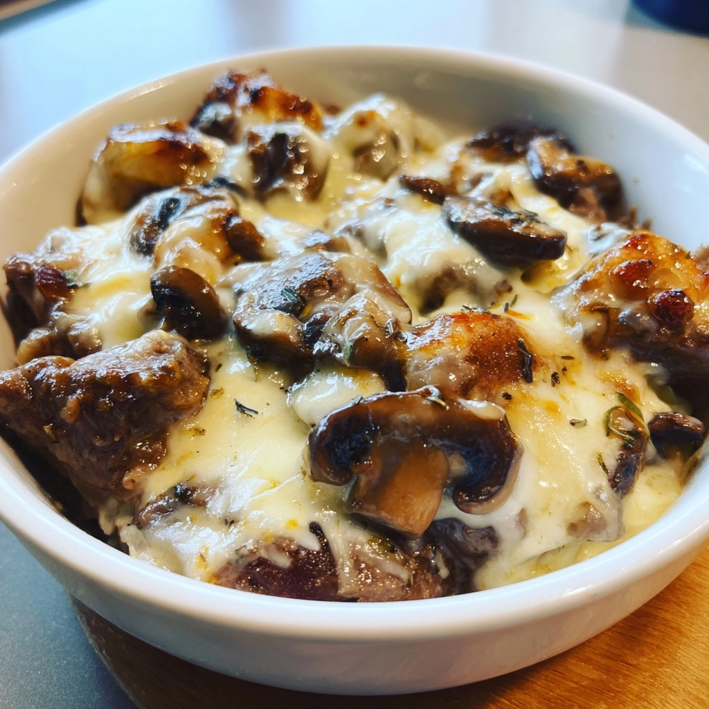 Keto Mushroom Swiss Beef Bake