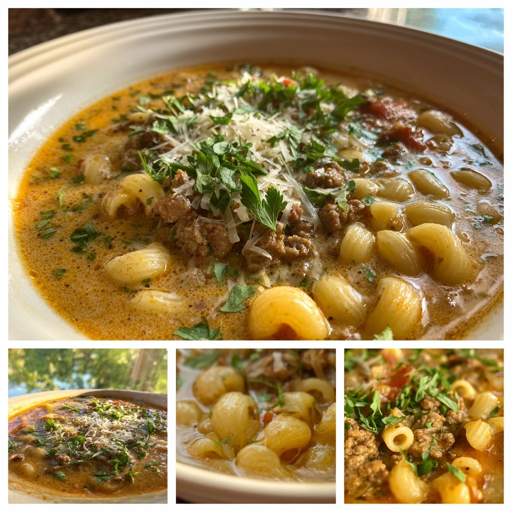 One-Pot Cheeseburger Macaroni Soup