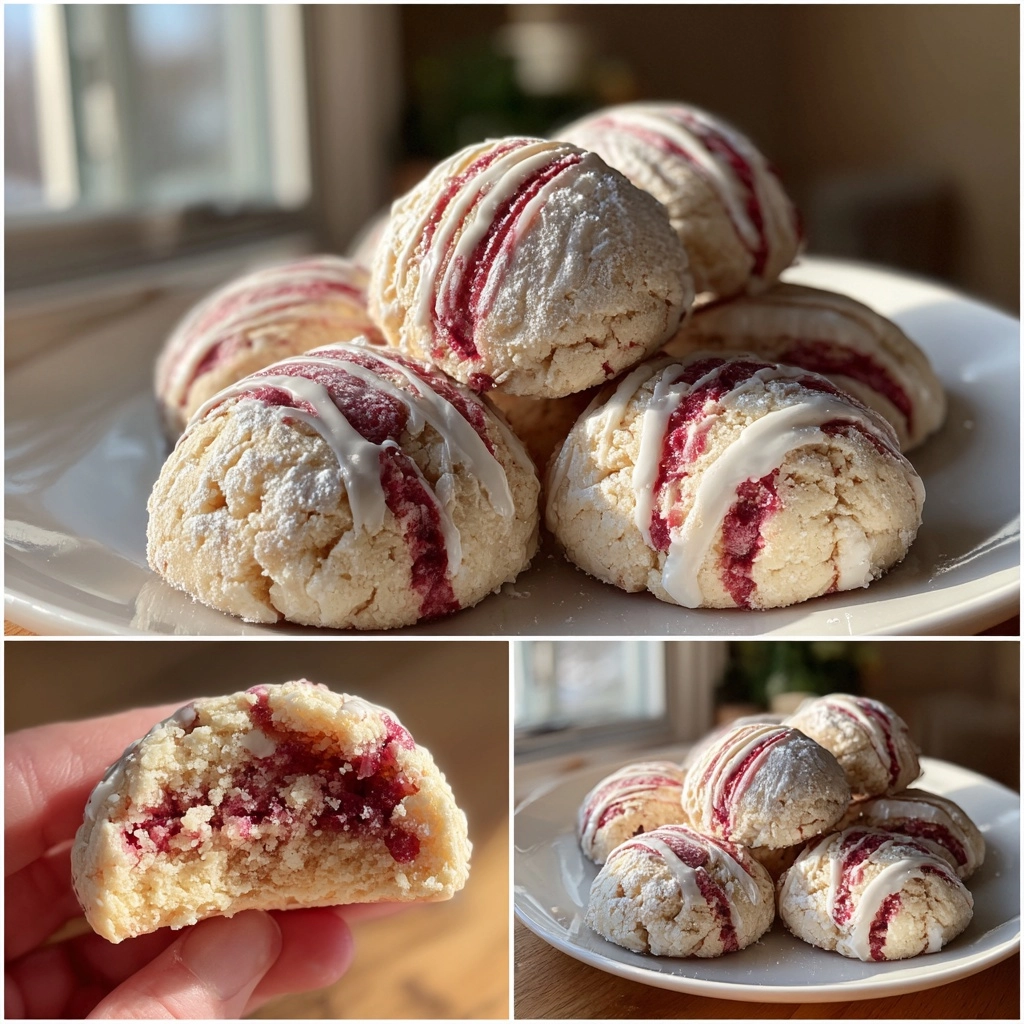 Raspberry Almond Snow Cookies