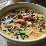 Rich Creamy Chicken Spinach Soup with Sun-Dried Tomatoes