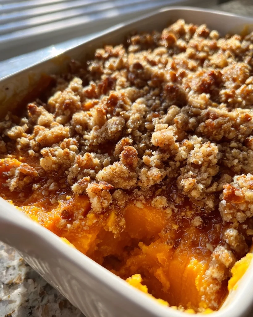 Ruths Chris Steak House Copycat Sweet Potato Casserole with Spiced Praline Crumble Topping