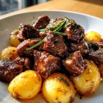 Slow Cooker Garlic Butter Beef Bites with Potatoes