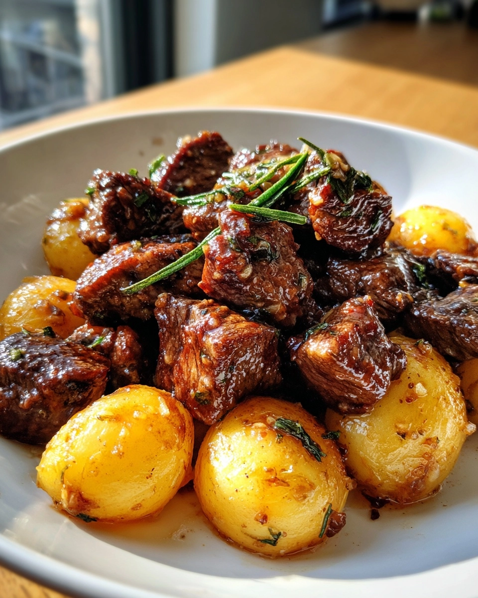 Slow Cooker Garlic Butter Beef Bites with Potatoes